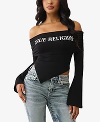 True Religion Women's Crystal Asymmetric Off The Shoulder Top