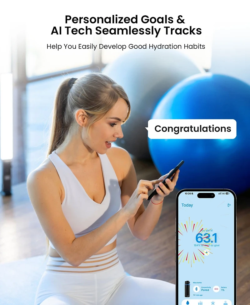 WaterH 24 oz. Insulated Smart Water Bottle with Hydration Tracking