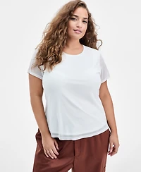 Bar Iii Trendy Plus Mesh Short-Sleeve Top, Macy's Exclusive