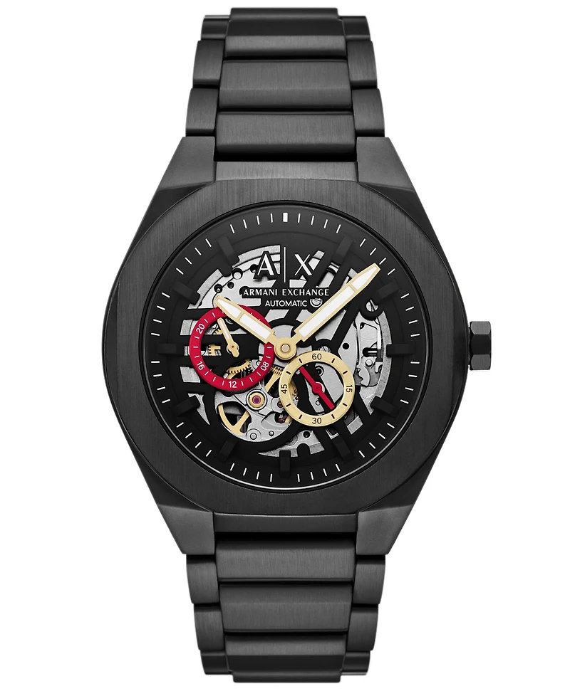 Armani Exchange Men's Sync Automatic Black Stainless Steel Watch, 44mm