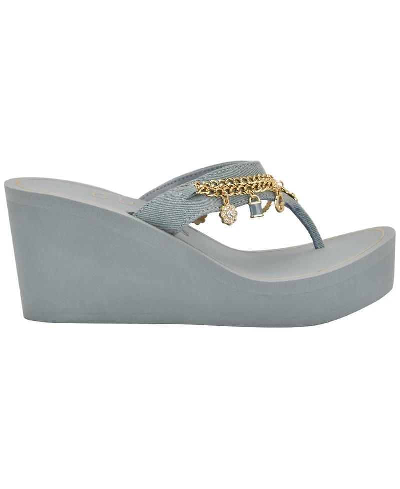 Guess Women's Sutton Charms Eva Thong Wedge Sandals