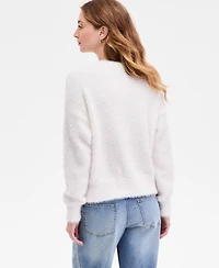 Hooked Up by Iot Juniors' Rose-Print Eyelash-Texture Sweater