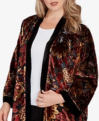 Ruby Rd. Plus Printed Velvet Burnout Open Cardigan Jacket