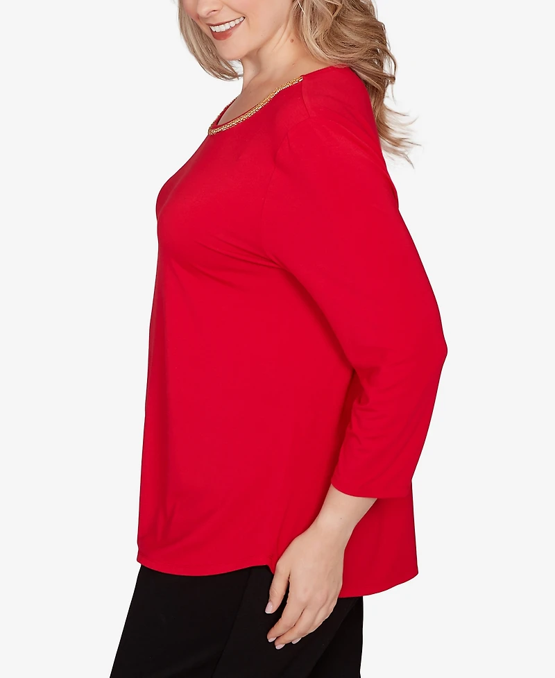 Ruby Rd. Plus Embellished Scoop Neck Solid Knit Top