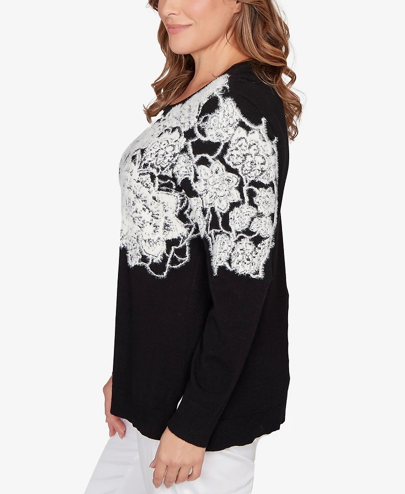 Ruby Rd. Plus Floral Placement Eyelash Sweater
