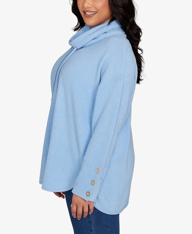 Ruby Rd. Plus Cowl Neck Cozy Hatchi Drawstring Top