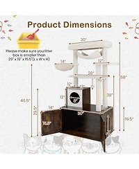 Gymax 59 inch Cat Tree w/ Litter Box Enclosure w/ Hidden Washroom Scratching Posts