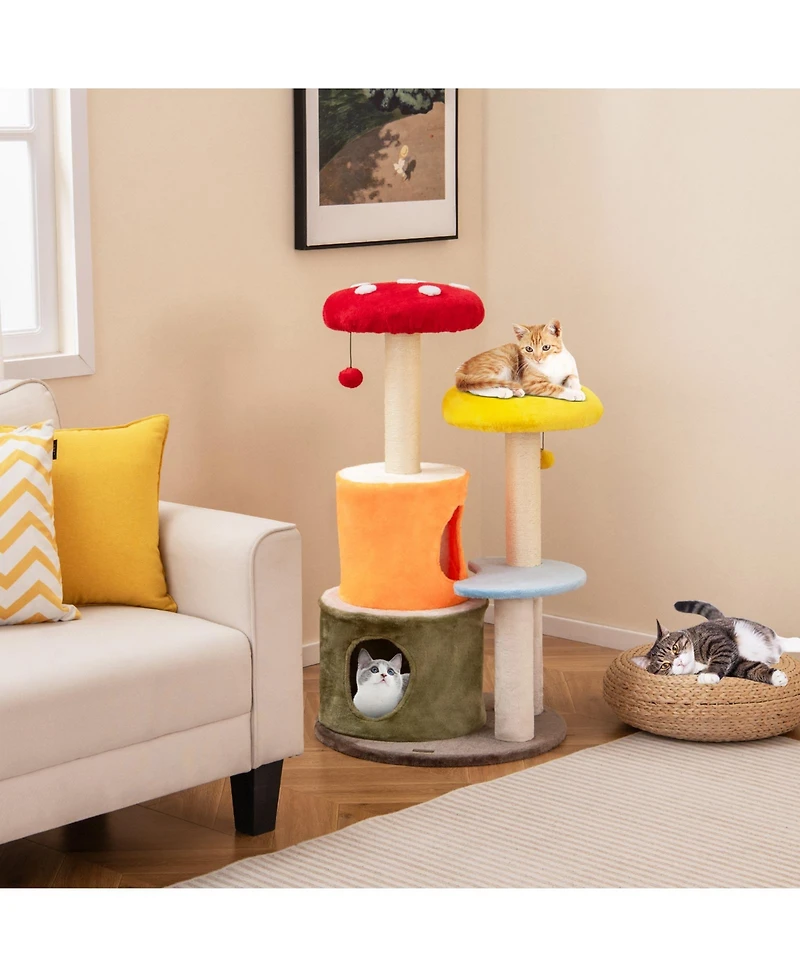 Gymax 43'' Tall Cute Cat Tree w/ 2 Condos Padded Platforms Sisal Scratching Posts