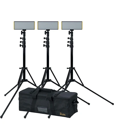 Ikan Onyx Half x 1 Bi-Color 3-Point Led Light Kit with 3x 8' V2 Heavy Duty Light Stand, Graphite