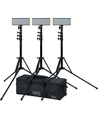 Ikan Onyx Half x 1 Bi-Color 3-Point Led Light Kit with 3x 8' V2 Heavy Duty Light Stand, Graphite