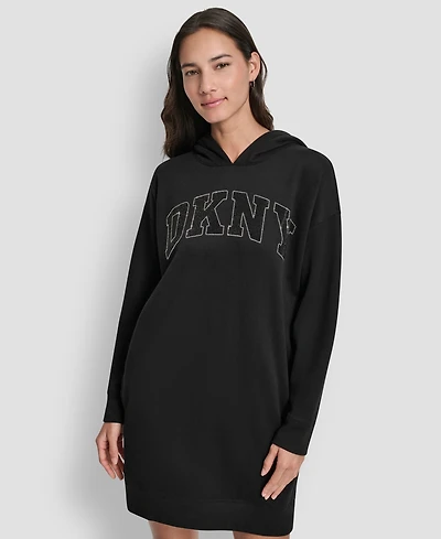 Dkny Women's Exploded Rhinestone Varsity Logo Hoodie Sneaker Dress
