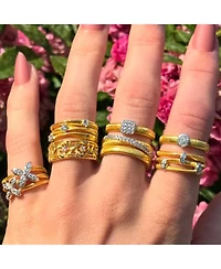 Suzy Levian New York Golden Helix Sterling Silver Cubic Zirconia Coil Three Row Double Flower Ring