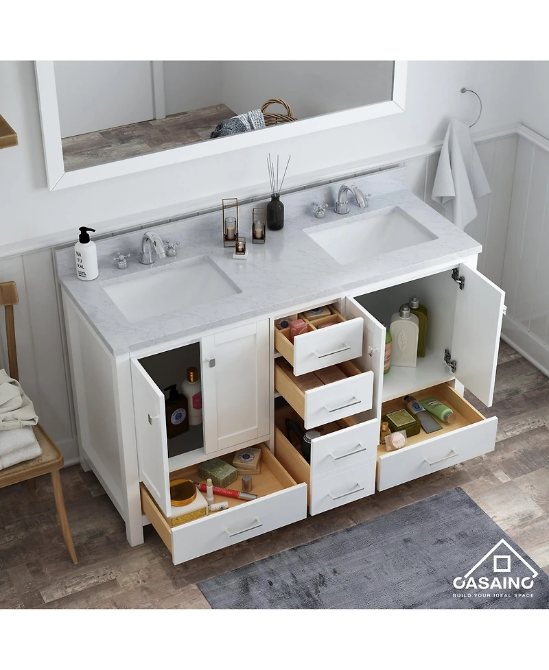 Casainc 60-Inch Solid Wood Bathroom Vanity with Matching Top and Ceramic Basin