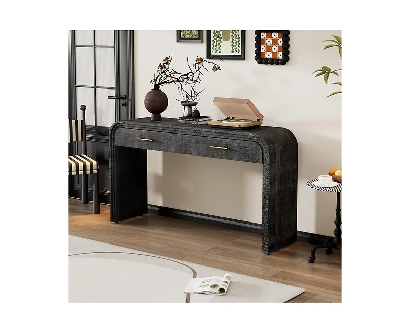 Casainc Retro Cabinet Silhouette Console Table with Open Style, Two Top Drawers