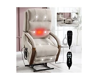 Power Chenille Lift Recliner Chair Dual Motor Infinite Position Up to 350 Lbs with Solid Wood Armrests, Heat Massage and Heavy Duty Motion Mechanism