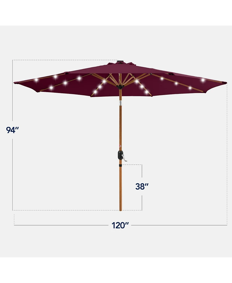 Best Choice Products 10ft Solar Led Lighted Outdoor Woodgrain Pattern Steel Market Patio Umbrella