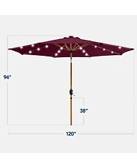 Best Choice Products 10ft Solar Led Lighted Outdoor Woodgrain Pattern Steel Market Patio Umbrella