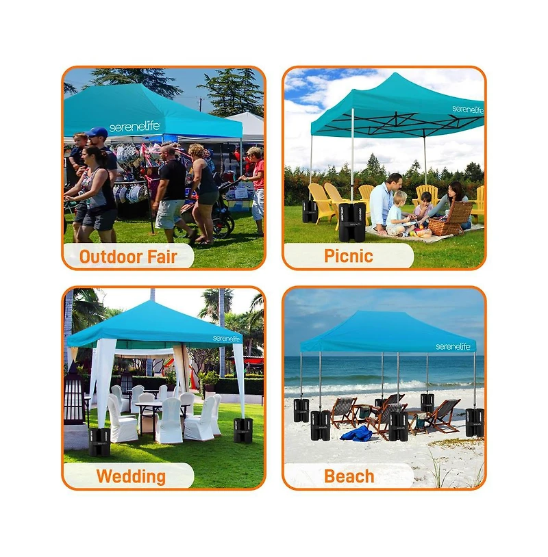 SereneLife 10x15 Pop Commercial Instant Shelter Waterproof Polyester Tent Sky Blue with Portable Wheeled Carry Sand Bag