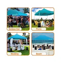 SereneLife 10x15 Pop Commercial Instant Shelter Waterproof Polyester Tent Sky Blue with Portable Wheeled Carry Sand Bag
