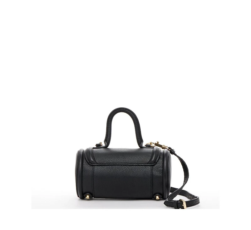 Susu Women's Top Handle Leather Crossbody Bag Convertible Cylinder Shoulder & Evening Purse with Gold Hardware and Detachable strap