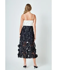 Endless Rose Women's Floral Colorblock Applique Midi Dress