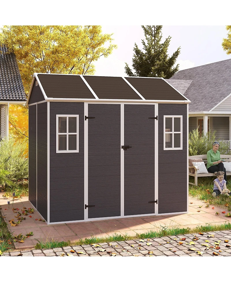 Mondawe 8x7 Ft Outdoor Resin Storage Shed with Floor, Windows, Lockable Double Doors & Vents