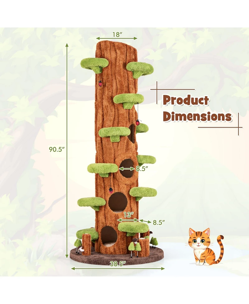 Gymax 90.5'' Tall Multifunctional Cat Tree w/ Private Condos Sisal Covered Scratching Panel