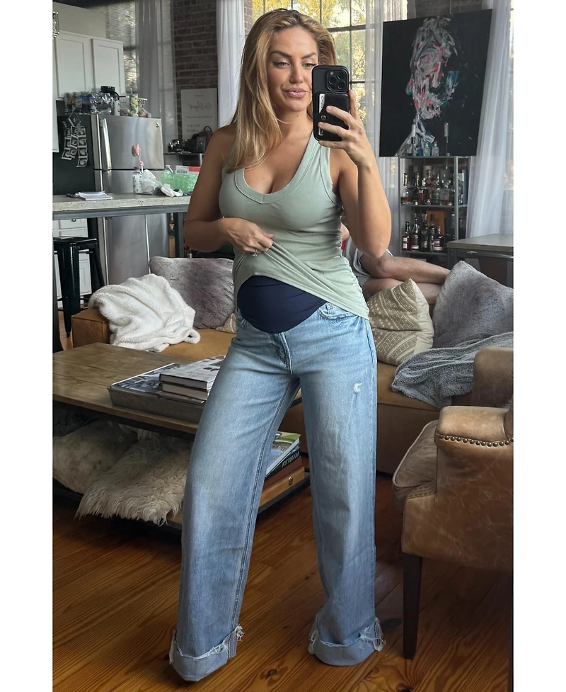 Pinkblush Maternity Light Blue Cuffed Baggy Wide Leg Jeans