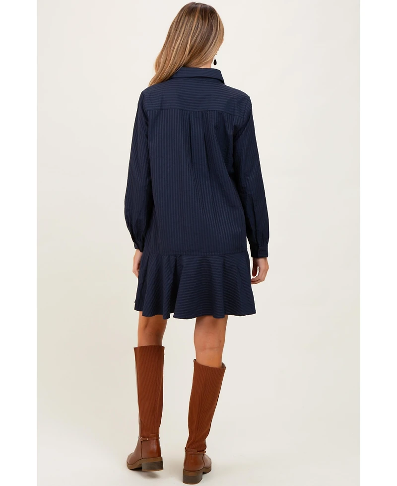 Pinkblush Maternity Navy Striped Long Sleeve Drop Waist Polo Dress