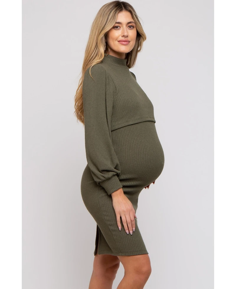 Pinkblush Maternity Olive Rib Knit Mock Neck Nursing Dress