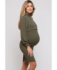 Pinkblush Maternity Olive Rib Knit Mock Neck Nursing Dress