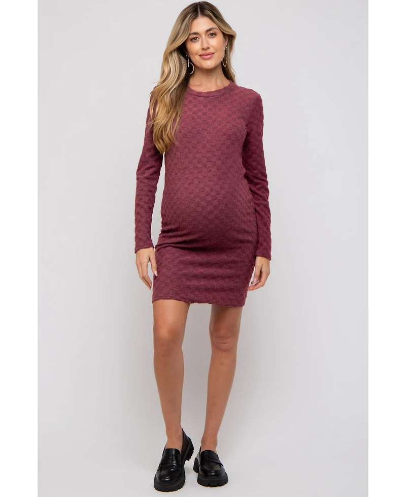 Pinkblush Maternity Burgundy Soft Brushed Knit Long Sleeve Dress