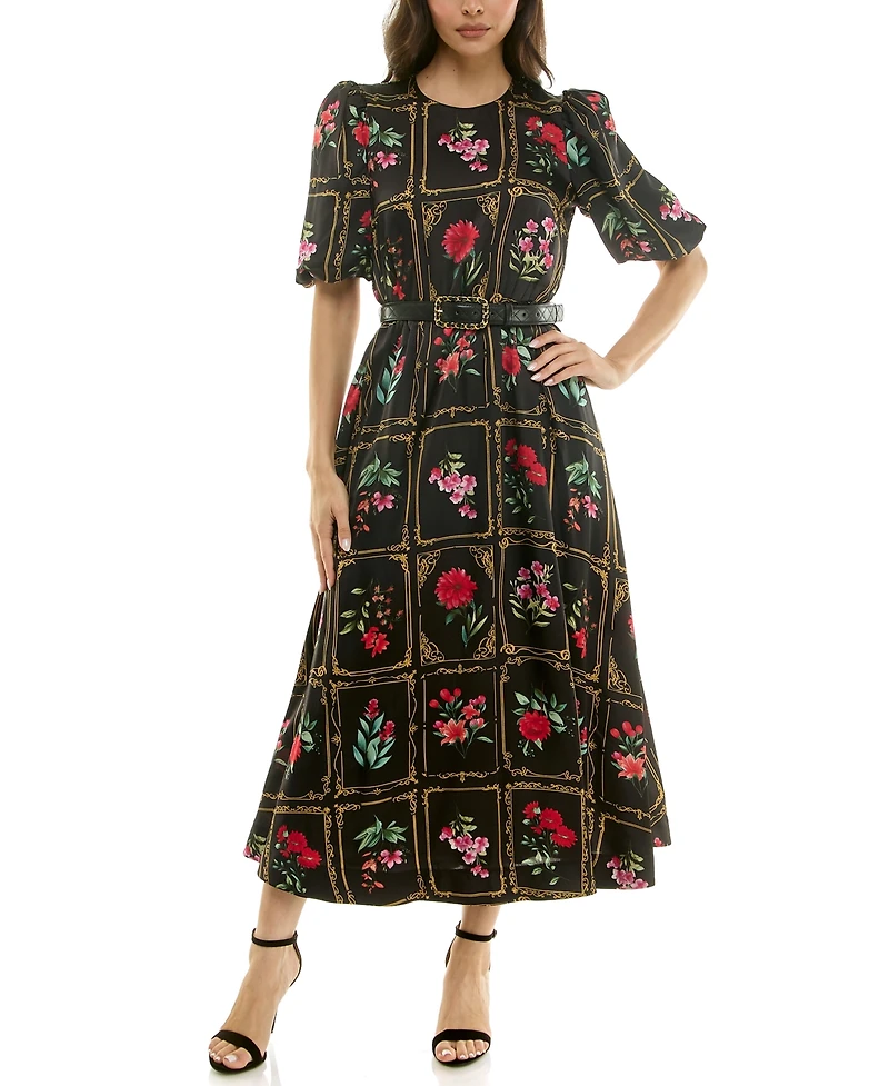 Taylor Women's Belted Puff Sleeve Dress