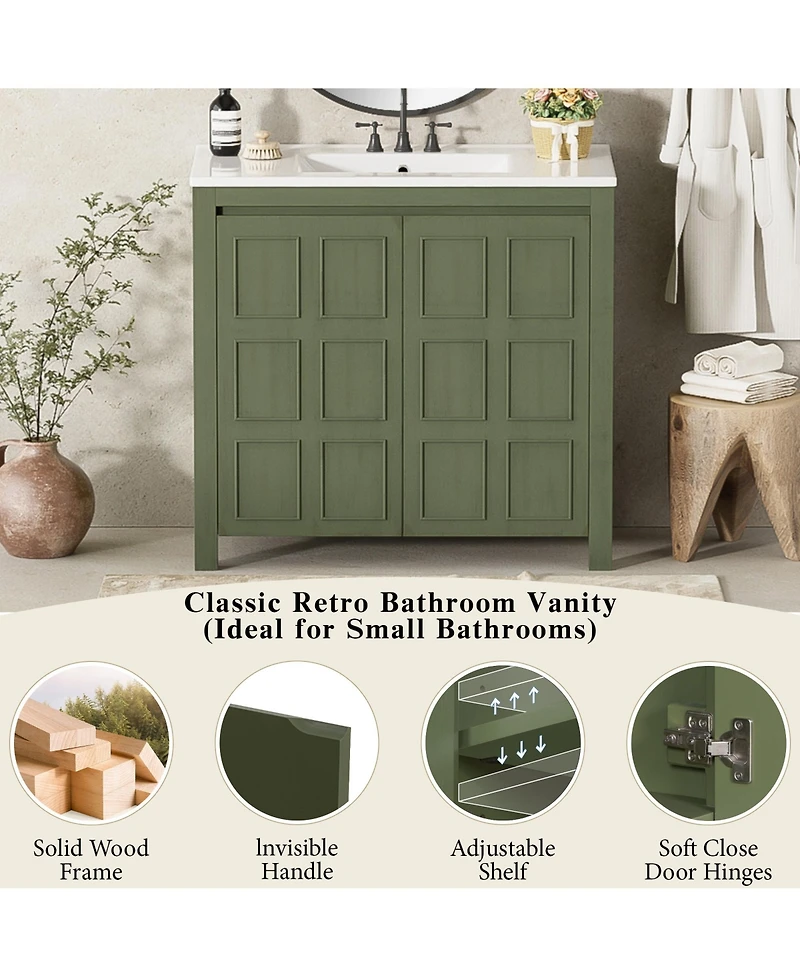 Casainc 36" Bathroom Vanity Organizer with Ceramic Sink and Storage Cabinet Set