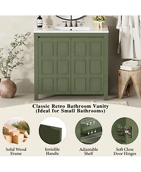 Casainc 36" Bathroom Vanity Organizer with Ceramic Sink and Storage Cabinet Set