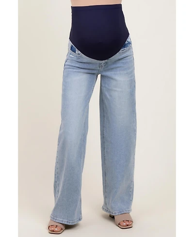 Pinkblush Maternity Light Blue Lightly Distressed Wide Leg Jeans