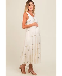 Pinkblush Maternity Lavender Ditsy Floral Embroidered V Neck Tiered Dress