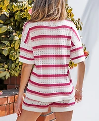 Cupshe Women's Striped Knit Button Down Matching Set