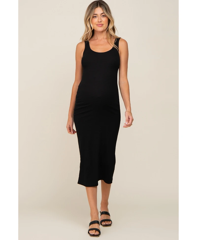 Pinkblush Maternity Black Ribbed Basic Maxi Dress