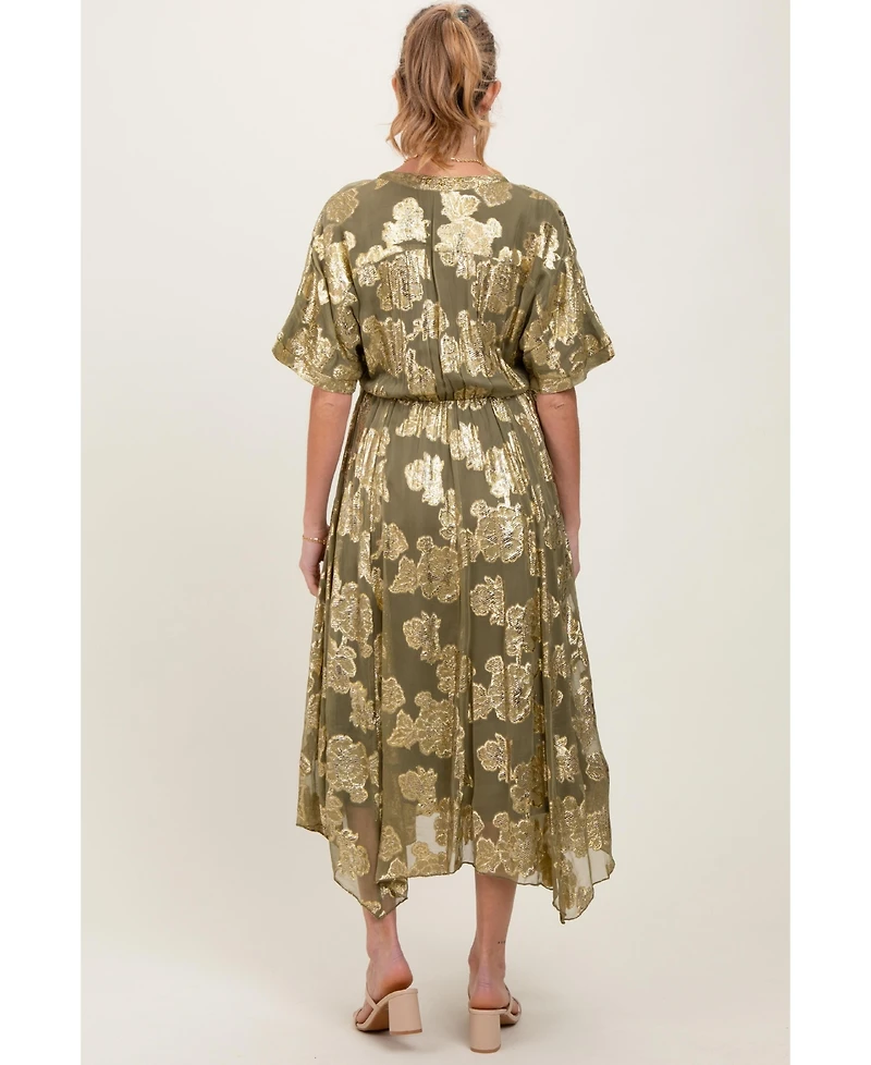 Pinkblush Maternity Olive Metallic Floral Jacquard Overlay Maxi Dress
