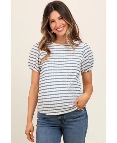 Pinkblush Maternity Light Blue Striped Textured Puff Sleeve Top