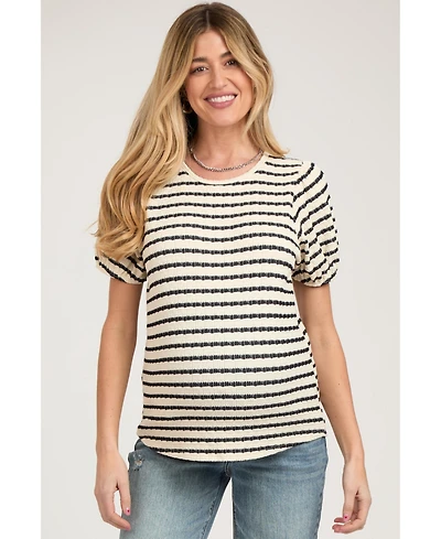 Pinkblush Maternity Light Blue Striped Textured Puff Sleeve Top