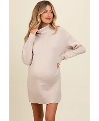 Pinkblush Maternity Beige Turtle Neck Mini Sweater Dress
