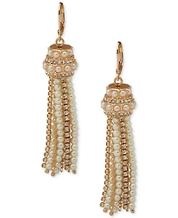 Anne Klein Imitation Pearl and Glass Stone Gold-Tone Tassel Linear Earrings