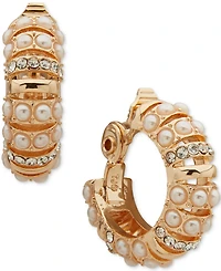 Anne Klein Imitation Pearl and Crystal Tube Hoop Earrings