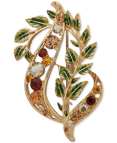 Anne Klein Glass Stones Openwork Leaf Pin
