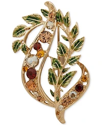 Anne Klein Glass Stones Openwork Leaf Pin
