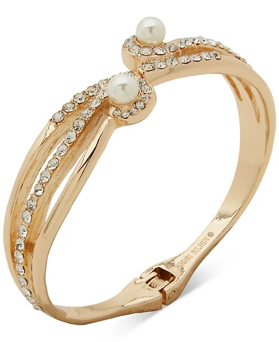 Anne Klein Imitation Pearl Gold-Tone Swirl Hinge Bracelet
