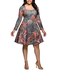 24seven Comfort Apparel Plus Long Sleeve Fit and Flare Dress
