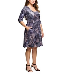 24seven Comfort Apparel Plus Three Quarter Sleeve Fit and Flare Dress